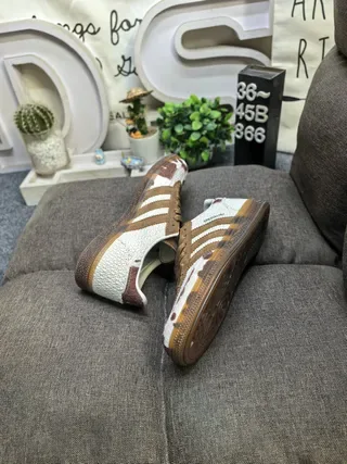 Adidas Beige Brown Textured Off-White Knit Upper Suede Three Stripes Lifestyle Sneakers 6