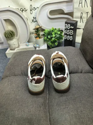 Adidas Beige Brown Textured Off-White Knit Upper Suede Three Stripes Lifestyle Sneakers 8