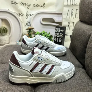 Adidas Beige Burgundy Low-Top Three-Stripe Side Panel Lifestyle Sneakers