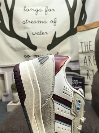 Adidas Beige Burgundy Low-Top Three-Stripe Side Panel Lifestyle Sneakers 3