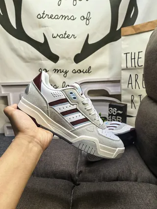 Adidas Beige Burgundy Low-Top Three-Stripe Side Panel Lifestyle Sneakers 5