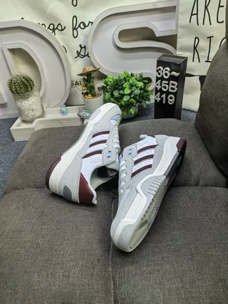 Adidas Beige Burgundy Low-Top Three-Stripe Side Panel Lifestyle Sneakers 6