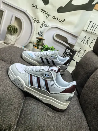 Adidas Beige Burgundy Low-Top Three-Stripe Side Panel Lifestyle Sneakers 7