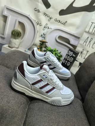 Adidas Beige Burgundy Low-Top Three-Stripe Side Panel Lifestyle Sneakers 9