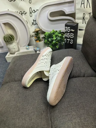 Adidas Beige Gold Perforated Leather Upper Laceless Slip-On Casual Shoes 6