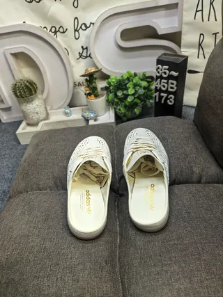 Adidas Beige Gold Perforated Leather Upper Laceless Slip-On Casual Shoes 8