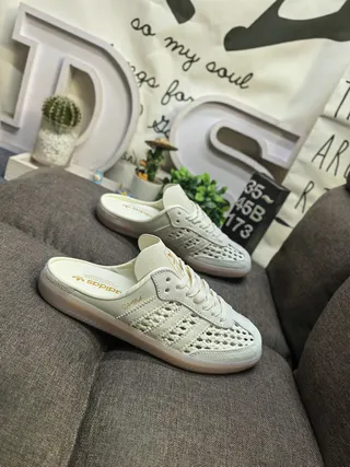 Adidas Beige Gold Perforated Leather Upper Laceless Slip-On Casual Shoes 9