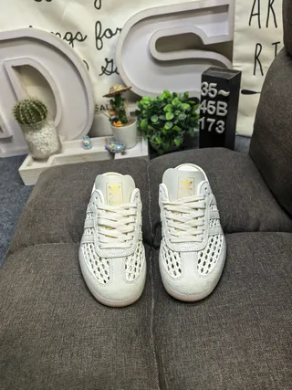 Adidas Beige Gold Perforated Leather Upper Laceless Slip-On Casual Shoes 10