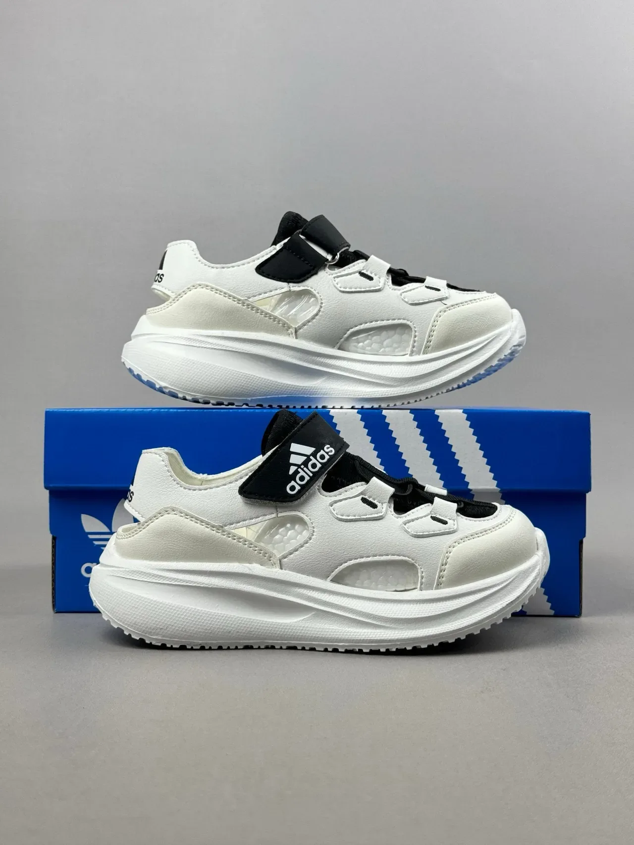 Adidas Beige Pink Thick Platform Sole Dual Strap Closure Sneakers 3
