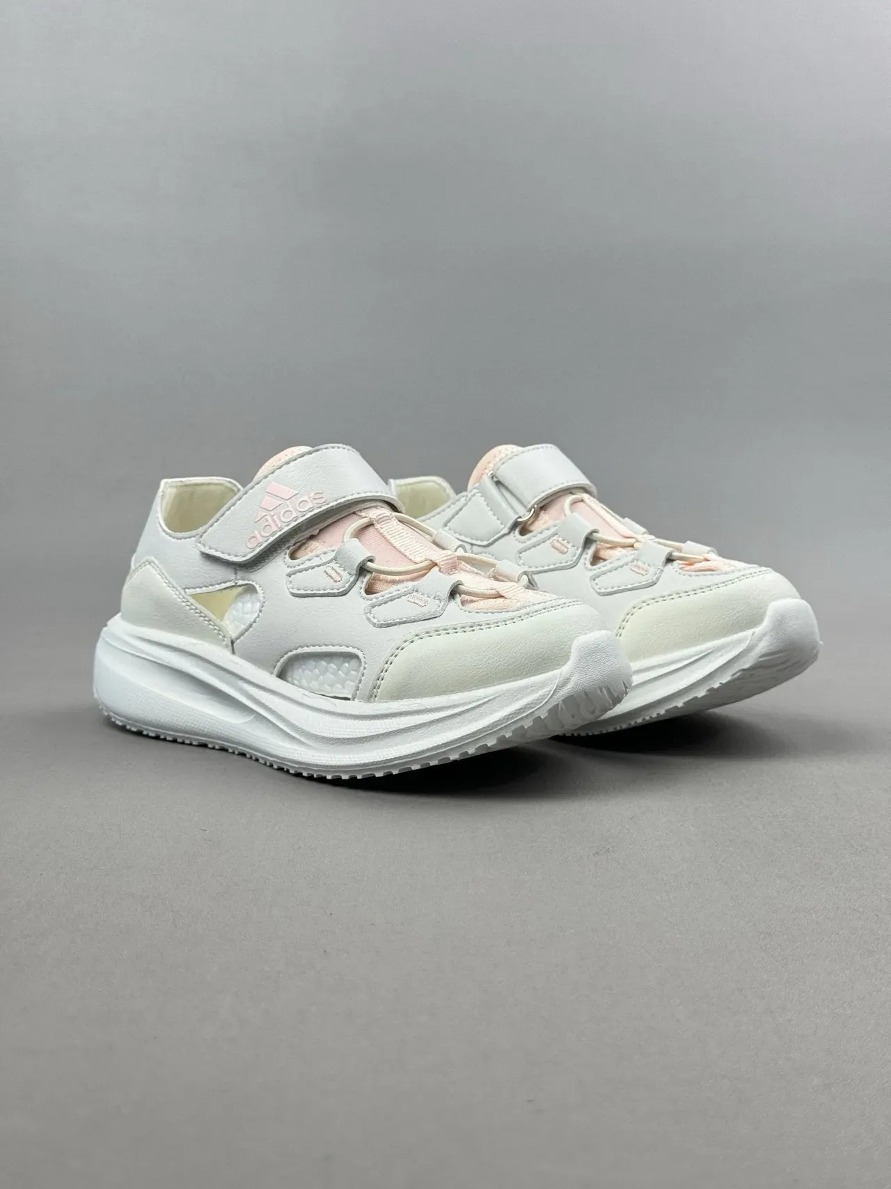 Adidas Beige Pink Thick Platform Sole Dual Strap Closure Sneakers 22