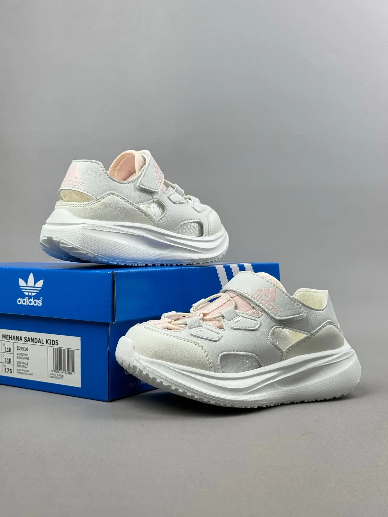 Adidas Beige Pink Thick Platform Sole Dual Strap Closure Sneakers 23