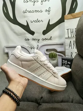 Adidas Beige White Low-Top Suede-Like Upper Lifestyle Sneakers 5