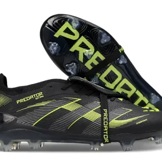 Adidas Black Green Laceless Strap Overlay Synthetic Wave-Patterned Upper Firm-Ground Soccer Shoes