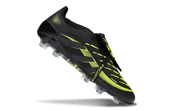 Adidas Black Green Laceless Strap Overlay Synthetic Wave-Patterned Upper Firm-Ground Soccer Shoes 2