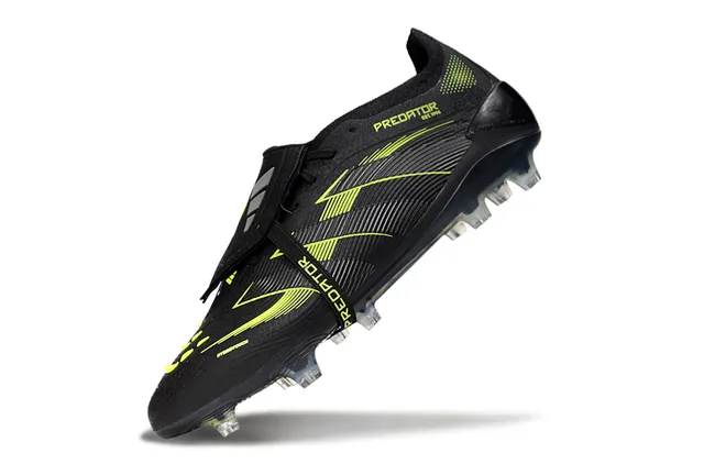 Adidas Black Green Laceless Strap Overlay Synthetic Wave-Patterned Upper Firm-Ground Soccer Shoes 3