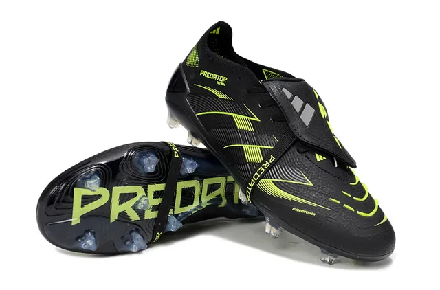 Adidas Black Green Laceless Strap Overlay Synthetic Wave-Patterned Upper Firm-Ground Soccer Shoes 4