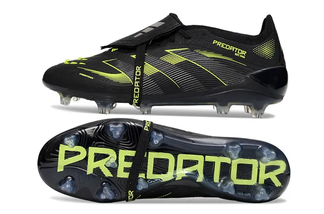 Adidas Black Green Laceless Strap Overlay Synthetic Wave-Patterned Upper Firm-Ground Soccer Shoes 6