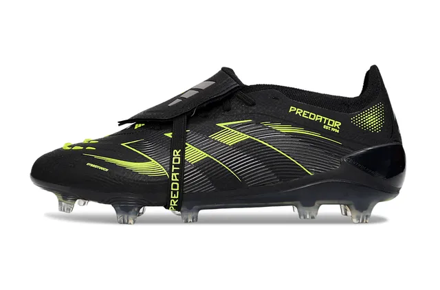 Adidas Black Green Laceless Strap Overlay Synthetic Wave-Patterned Upper Firm-Ground Soccer Shoes 7