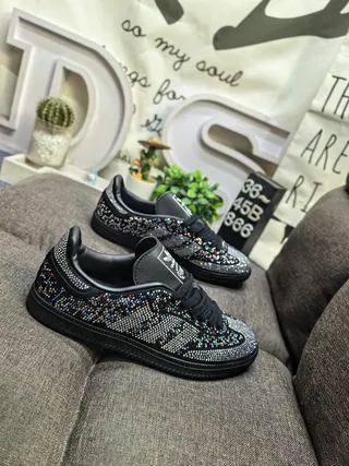 Adidas Black Multicolor Crystal-Embellished Low-Top Lifestyle Sneakers 9