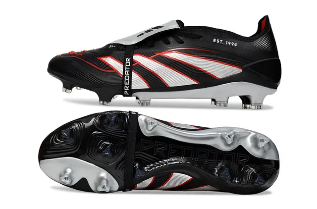 Adidas Black Silver Low-Cut Molded Bootie Wave-Striped Synthetic Upper Firm-Ground Soccer Shoes 6
