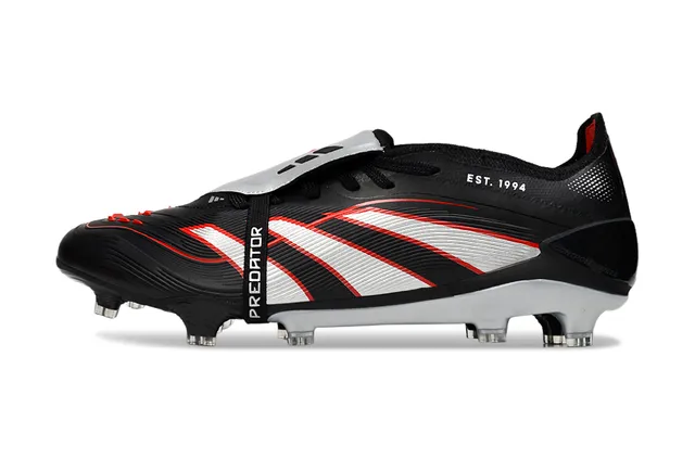 Adidas Black Silver Low-Cut Molded Bootie Wave-Striped Synthetic Upper Firm-Ground Soccer Shoes 7