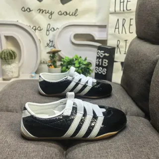 Adidas Black White Laceless Strap Closure Patent Upper Lifestyle Sneakers