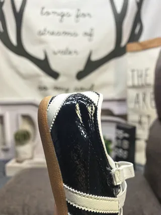 Adidas Black White Laceless Strap Closure Patent Upper Lifestyle Sneakers 3