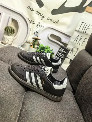 Adidas Black White Leather Upper Three-Stripe Side Panel Lifestyle Sneakers 7