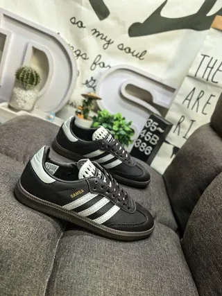 Adidas Black White Leather Upper Three-Stripe Side Panel Lifestyle Sneakers 9