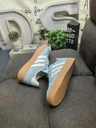 Adidas Blue Beige Suede Upper Three-Stripe Side Panel Lifestyle Sneakers 6