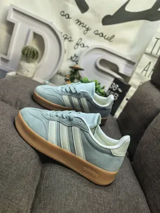 Adidas Blue Beige Suede Upper Three-Stripe Side Panel Lifestyle Sneakers 7