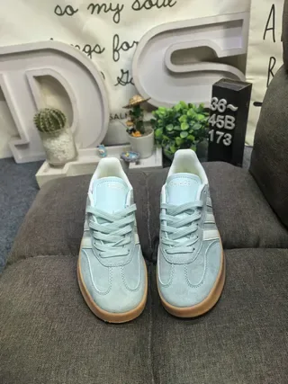 Adidas Blue Beige Suede Upper Three-Stripe Side Panel Lifestyle Sneakers 10