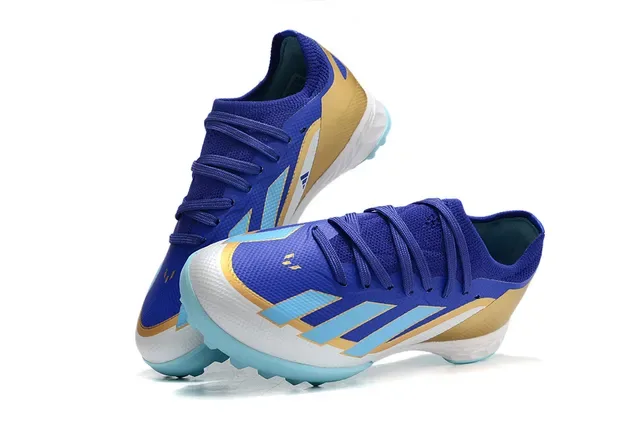 Adidas Chaussures de Football Bleu et Rose Low-Cut Upper Synthétique Clous Coniques Gazon Synthétique 5