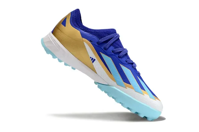 Adidas Chaussures de Football Bleu et Rose Low-Cut Upper Synthétique Clous Coniques Gazon Synthétique 9