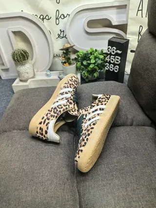 Adidas Brown Beige Leopard-Print Upper Three-Stripe Side Panel Lifestyle Sneakers 6