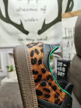 Adidas Brown Green Leopard-Print Upper Black Three-Stripe Overlays Lifestyle Sneakers 3