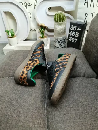 Adidas Brown Green Leopard-Print Upper Black Three-Stripe Overlays Lifestyle Sneakers 6