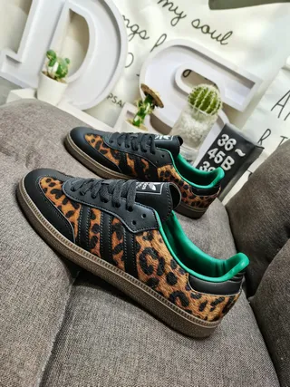 Adidas Brown Green Leopard-Print Upper Black Three-Stripe Overlays Lifestyle Sneakers 7