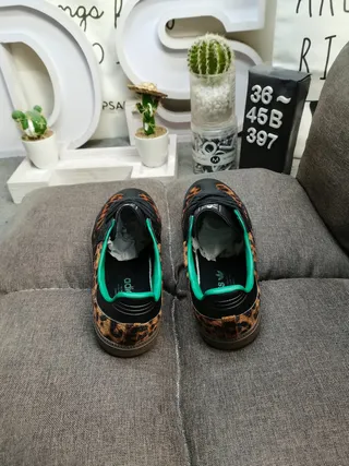 Adidas Brown Green Leopard-Print Upper Black Three-Stripe Overlays Lifestyle Sneakers 8