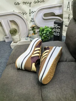 Adidas Burgundy Brown Platform Sole Three-Stripe Side Panel Lifestyle Sneakers 6