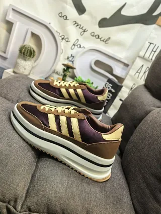 Adidas Burgundy Brown Platform Sole Three-Stripe Side Panel Lifestyle Sneakers 7