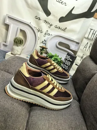 Adidas Burgundy Brown Platform Sole Three-Stripe Side Panel Lifestyle Sneakers 9