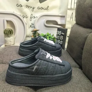 Adidas Campus Black Pink Slip-On Mule Perforated Three-Stripe Panel Loafer