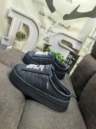 Adidas Campus Black Pink Slip-On Mule Perforated Three-Stripe Panel Loafer 7