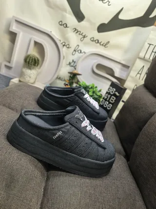 Adidas Campus Black Pink Slip-On Mule Perforated Three-Stripe Panel Loafer 9