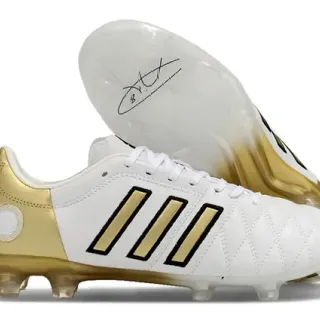 Adidas Copa White Gold Quilted Leather Upper Three Stripes Firm-Ground Soccer Shoes