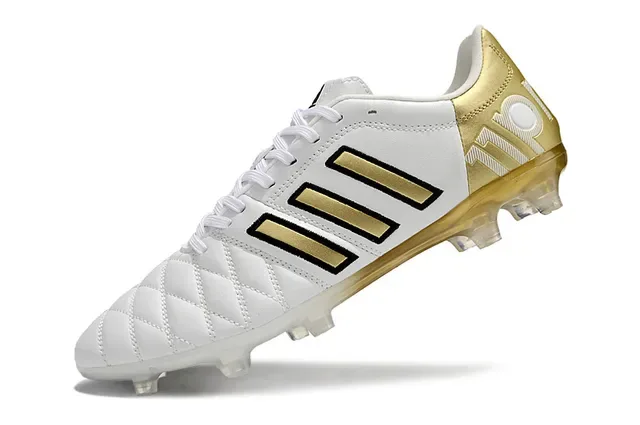 Adidas Copa Blanc et Or Cuir Matelassé Upper Trois Rayures Surface Firme Chaussures de Football 3
