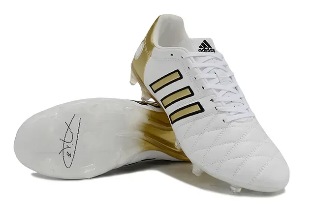 Adidas Copa Blanc et Or Cuir Matelassé Upper Trois Rayures Surface Firme Chaussures de Football 4