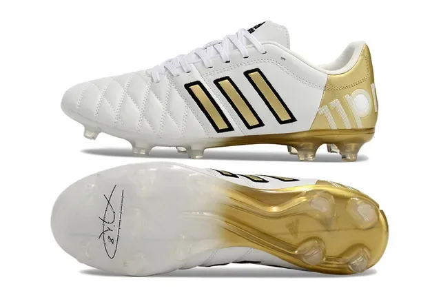 Adidas Copa Blanc et Or Cuir Matelassé Upper Trois Rayures Surface Firme Chaussures de Football 6