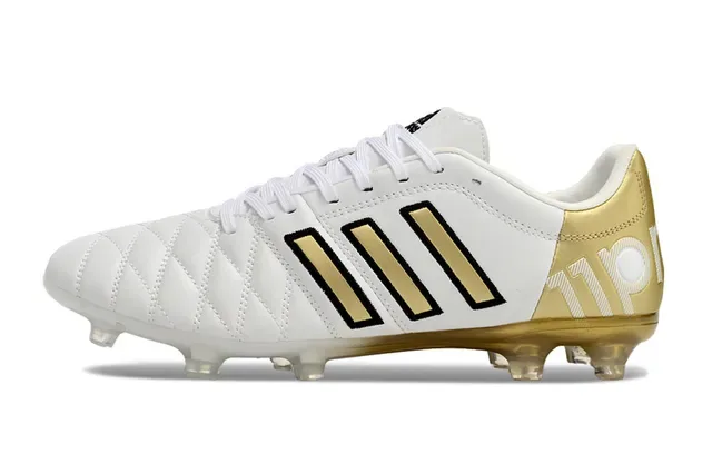 Adidas Copa Blanc et Or Cuir Matelassé Upper Trois Rayures Surface Firme Chaussures de Football 7